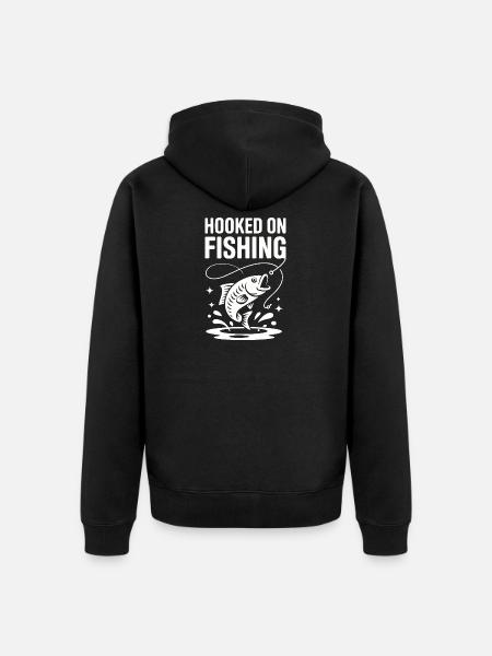 Hooked On Fishing - Angler Spruch - Unisex Premium Organic Zip Hoodie - black