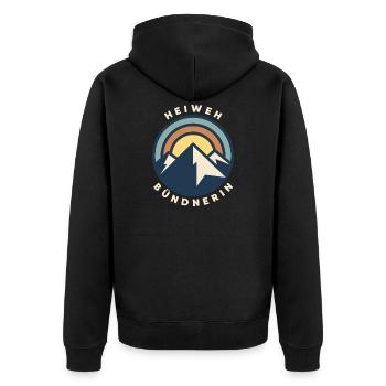 Heiweh Bündnerin - Unisex Premium Bio Zip Hoodie - Schwarz - Hinten - Nico (187cm)