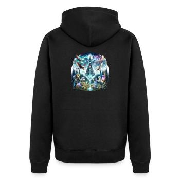 Verzauberter Turmwald Traum - Unisex Premium Bio Zip Hoodie - Schwarz - Hinten - Nico (187cm)