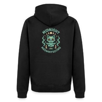 Mitternacht Meownifesting | Creepy Cute - Unisex Premium Bio Zip Hoodie - Schwarz - Hinten - Nico (187cm)