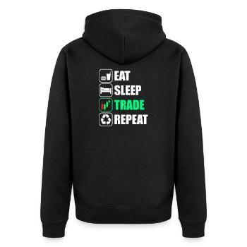 Eat sleep trade repeat stock market stock market trader - Unisex Premium Organic Zip Hoodie - black - Back - Nico (187cm)