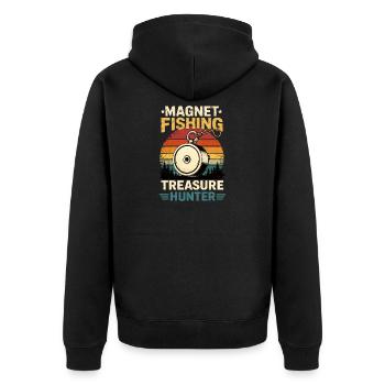 Vintage Magnetfischen Schatzjaeger - Unisex Premium Bio Zip Hoodie - Schwarz - Hinten - Nico (187cm)