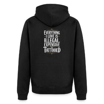 Everything I Love Is Tattooed Tätowiert Tattoo - Unisex Premium Bio Zip Hoodie - Schwarz - Hinten - Nico (187cm)