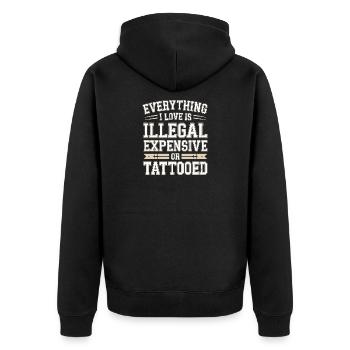 Everything I Love Is Tattooed Tätowiert Tattoo - Unisex Premium Bio Zip Hoodie - Schwarz - Hinten - Nico (187cm)