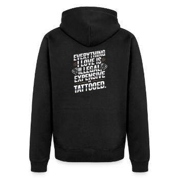 Everything I Love Is Tattooed Tätowiert Tattoo - Unisex Premium Bio Zip Hoodie - Schwarz - Hinten - Nico (187cm)