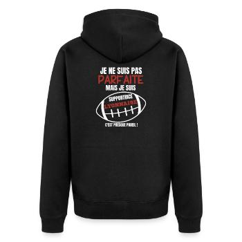 Supporter Rugby Lyonnaise Humour - Unisex Premium Organic Zip Hoodie - black - Back - Nico (187cm)