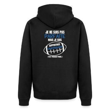 Unterstützer-Rugby Castraise-Humor - Unisex Premium Bio Zip Hoodie - Schwarz - Hinten - Nico (187cm)