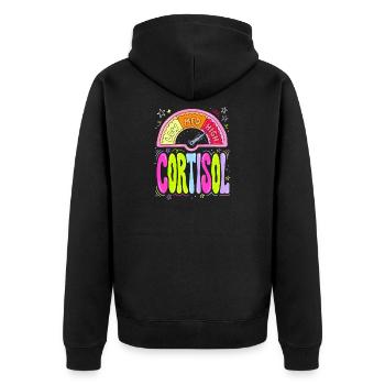 Cortisol Pegel Dashboard - Unisex Premium Bio Zip Hoodie - Schwarz - Hinten - Nico (187cm)