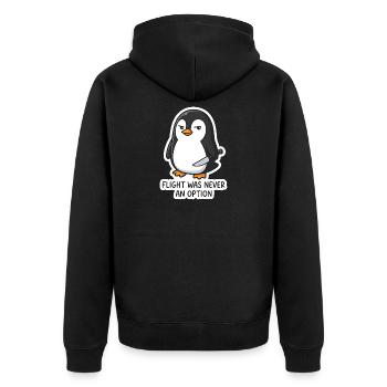 Pinguin mit Klinge - Flug war keine Option - Unisex Premium Bio Zip Hoodie - Schwarz - Hinten - Nico (187cm)