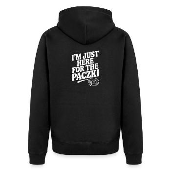 Ich bin nur wegen des Paczki hier. - Unisex Premium Bio Zip Hoodie - Schwarz - Hinten - Nico (187cm)