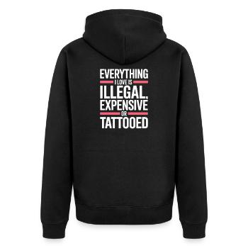 Everything I Love Is Tattooed Tätowiert Tattoo - Unisex Premium Bio Zip Hoodie - Schwarz - Hinten - Nico (187cm)
