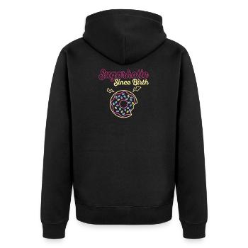 Neon Sugar Donut seit Geburt - Unisex Premium Bio Zip Hoodie - Schwarz - Hinten - Nico (187cm)