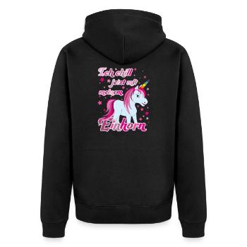 Ich chill jetzt mit meinem Einhorn, Lustig - Unisex Premium Bio Zip Hoodie - Schwarz - Hinten - Nico (187cm)