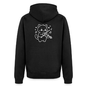 Kawaii Katze spielt Violine - Unisex Premium Bio Zip Hoodie - Schwarz - Hinten - Nico (187cm)