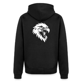 Wütender Adlerkopf – Tattoo Style - Unisex Premium Bio Zip Hoodie - Schwarz - Hinten - Nico (187cm)