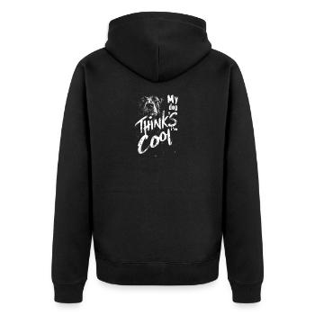 My dog thinks I'm cool - Unisex Premium Organic Zip Hoodie - black - Back - Nico (187cm)