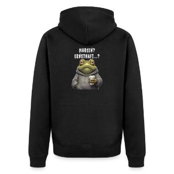 Morgenfauler Frosch mit Kaffee Morgen Ernsthaft? - Unisex Premium Bio Zip Hoodie - Schwarz - Hinten - Nico (187cm)