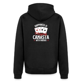 Glück beim Canasta mit Freunden spielen - Unisex Premium Bio Zip Hoodie - Schwarz - Hinten - Nico (187cm)