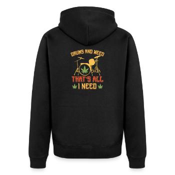 Drums and Weed That's All I Need Art Tee - Unisex Premium Bio Zip Hoodie - Schwarz - Hinten - Nico (187cm)