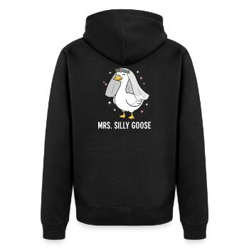 Mrs. Silly Goose Bride Cute Wedding Pun - Unisex Premium Organic Zip Hoodie - black - Back - Nico (187cm)