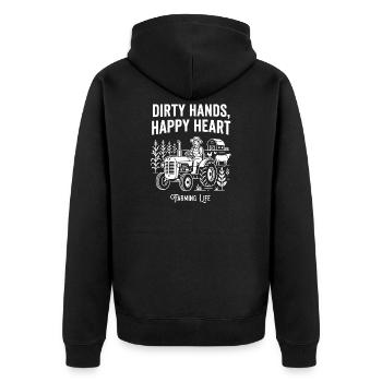 Dirty Hands Happy Heart Farming - Unisex Premium Organic Zip Hoodie - black - Back - Nico (187cm)