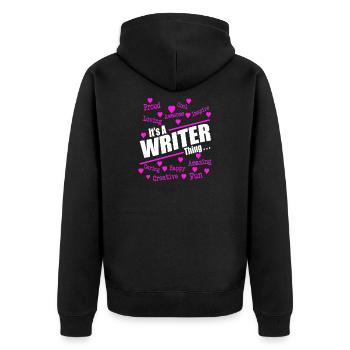 Pink Hearts Positive Inspirational Words Art Tee - Unisex Premium Bio Zip Hoodie - Schwarz - Hinten - Nico (187cm)
