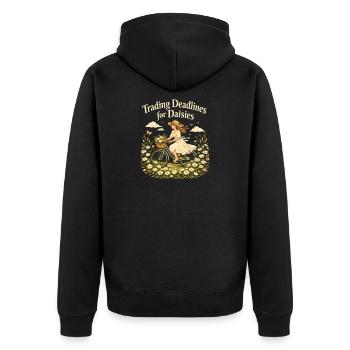 Deadlines against daisies | Cottagecore - Unisex Premium Organic Zip Hoodie - black - Back - Nico (187cm)