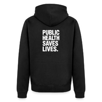 Öffentliche Gesundheit rettet Leben - Unisex Premium Bio Zip Hoodie - Schwarz - Hinten - Nico (187cm)