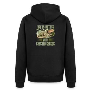 Funny Reptile Crested Gecko - Unisex Premium Organic Zip Hoodie - black - Back - Nico (187cm)