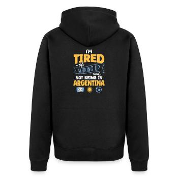 Tired Waking Up Argentina Soccer Fan Humor Art - Unisex Premium Bio Zip Hoodie - Schwarz - Hinten - Nico (187cm)