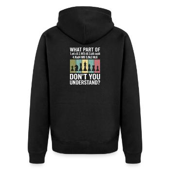 Ouverture d’échecs Humour de notation sicilienne - Veste à capuche bio Premium Unisexe - noir - Dos - Nico (187cm)