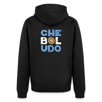 Che Boludo Argentina Vintage Typography Design - Unisex Premium Bio Zip Hoodie - Schwarz - Hinten - Nico (187cm)