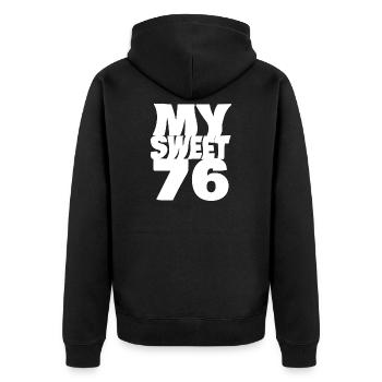 Suess 76 - Unisex Premium Bio Zip Hoodie - Schwarz - Hinten - Nico (187cm)