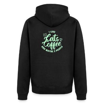 Katzen Kaffee Trio Spruch - Unisex Premium Bio Zip Hoodie - Schwarz - Hinten - Nico (187cm)