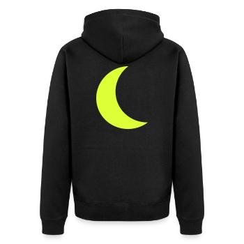 Halbmond Neon Gelb - Unisex Premium Bio Zip Hoodie - Schwarz - Hinten - Nico (187cm)