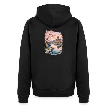 Traditioneller Japanischer Kirschblüten - Unisex Premium Bio Zip Hoodie - Schwarz - Hinten - Nico (187cm)