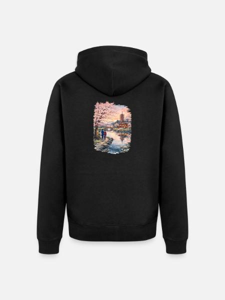 Traditional Japanese cherry blossoms - Unisex Premium Organic Zip Hoodie - black