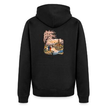 Traditioneller Japanischer Kirschblüten - Unisex Premium Bio Zip Hoodie - Schwarz - Hinten - Nico (187cm)