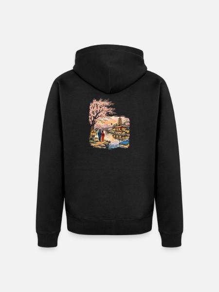 Traditional Japanese cherry blossoms - Unisex Premium Organic Zip Hoodie - black