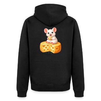 Cute mouse on cheese with heart holes illustration - Unisex Premium Organic Zip Hoodie - black - Back - Nico (187cm)