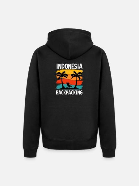 Indonesia Backpacking Retro Travel Design - Unisex Premium Organic Zip Hoodie - black