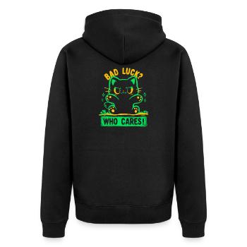Bad Luck Who Care's - Unisex Premium Bio Zip Hoodie - Schwarz - Hinten - Nico (187cm)