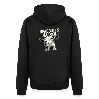 Kopfstoß passiert | Ziege Kopfbutt Humor - Unisex Premium Bio Zip Hoodie - Schwarz - Hinten - Nico (187cm)