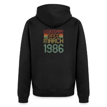 Legendary since March 1986, Retro, Geburtstag - Unisex Premium Bio Zip Hoodie - Schwarz - Hinten - Nico (187cm)