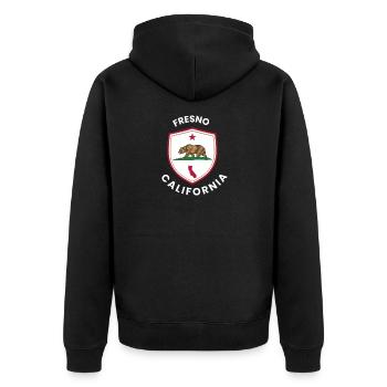 Fresno Shield Bear Emblem - Unisex Premium Organic Zip Hoodie - black - Back - Nico (187cm)