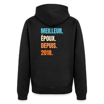 Meilleur Époux Depuis 2018 Cadeau Mari - Veste à capuche bio Premium Unisexe - noir - Dos - Nico (187cm)