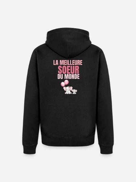 De Beste Zus in de Roze Wereld - Uniseks Premium bio ziphoodie - zwart