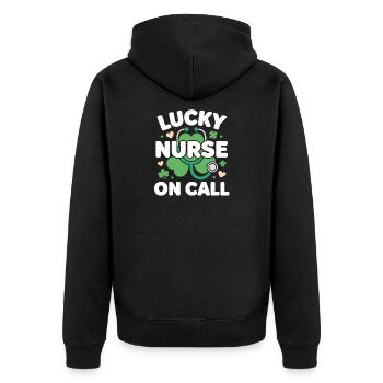 Lucky Nurse On Call St. Patrick’s Day - Unisex Premium Organic Zip Hoodie - black - Back - Nico (187cm)