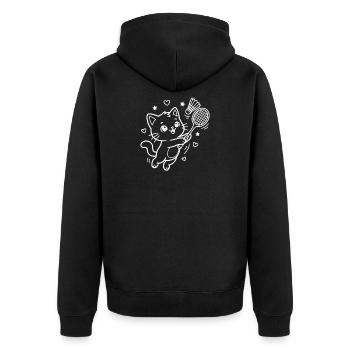 Kawaii Katze Badminton spielen - Unisex Premium Bio Zip Hoodie - Schwarz - Hinten - Nico (187cm)