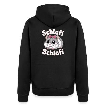 Schlafi Schlafi Hamster Design - Unisex Premium Bio Zip Hoodie - Schwarz - Hinten - Nico (187cm)
